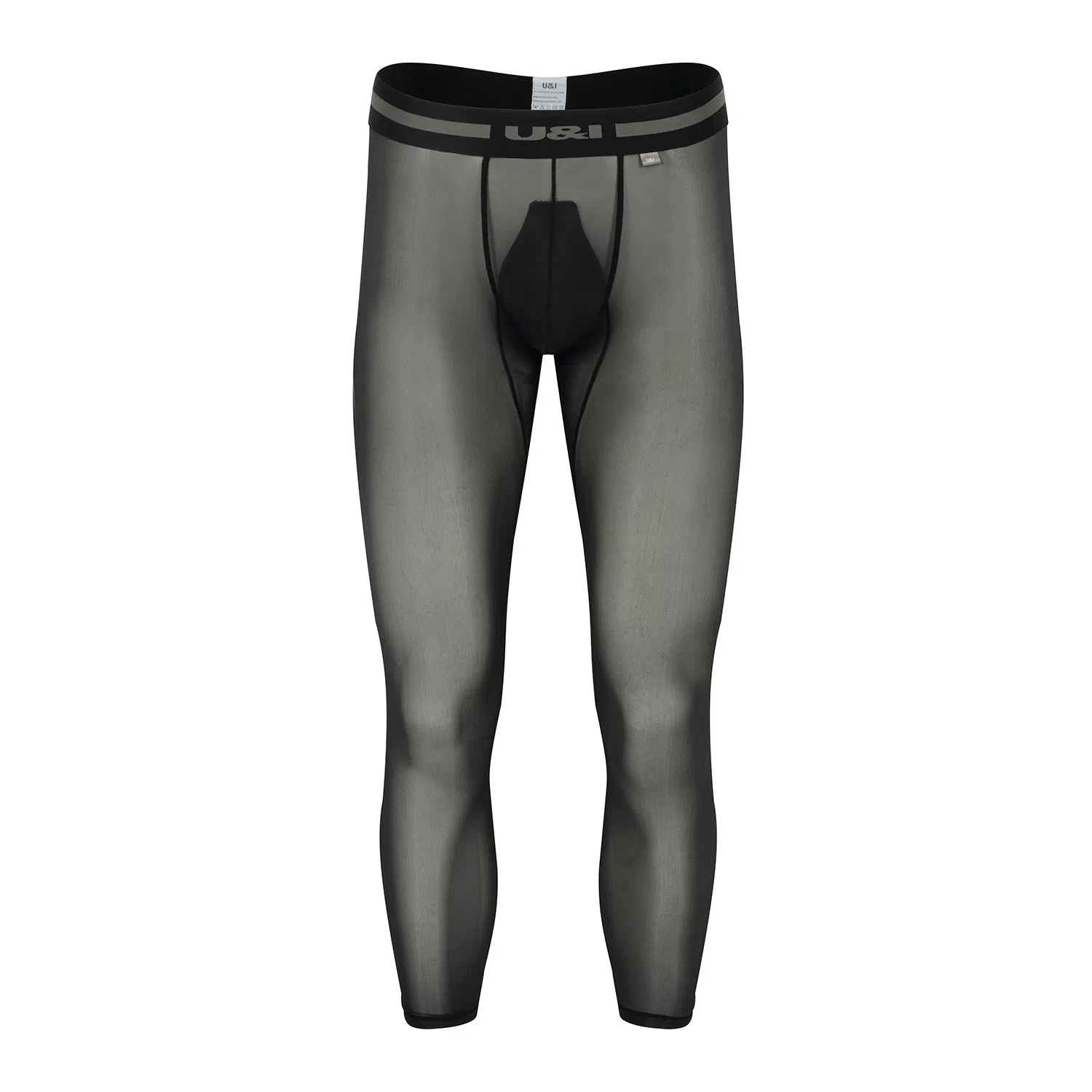 Sexy men's high-elasticity ice silk sports fitness leggings in solid colour black, front view