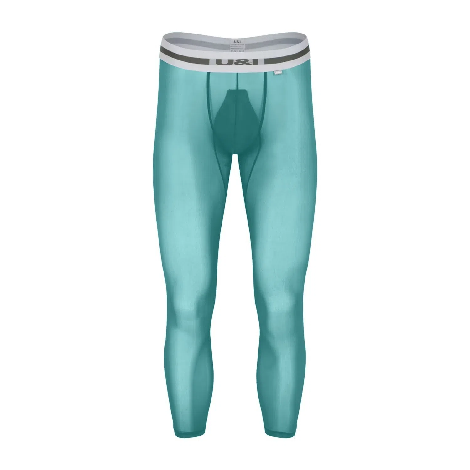 Sexy men's high-elasticity ice silk sports fitness leggings in solid colour black, front view
