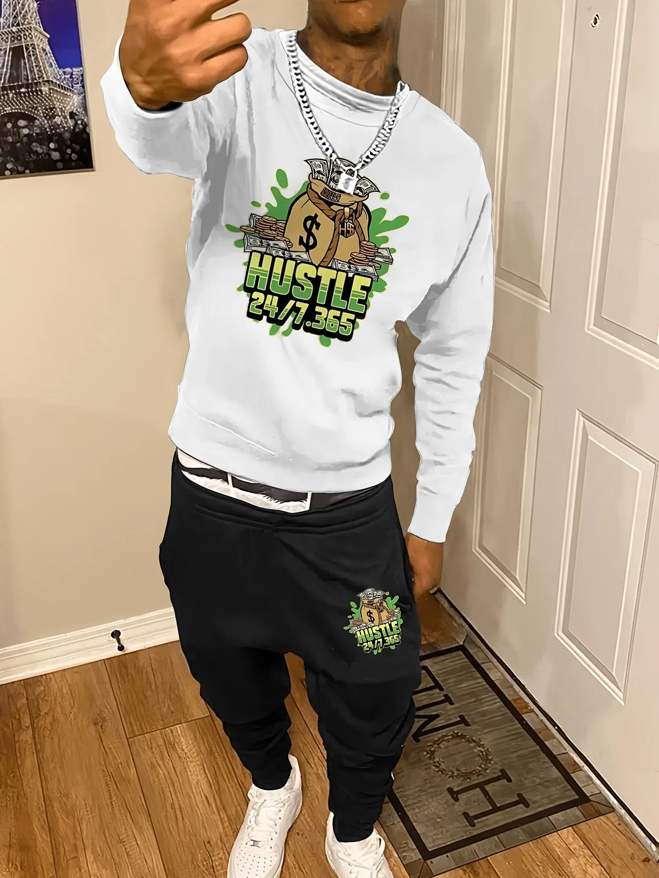 Men's casual polyester tracksuit set with round neck sweater and sport pants, available in various colours and sizes S to 6XL