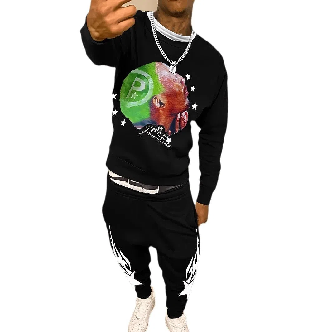 Men's casual polyester tracksuit set with round neck sweater and sport pants, available in various colours and sizes S to 6XL