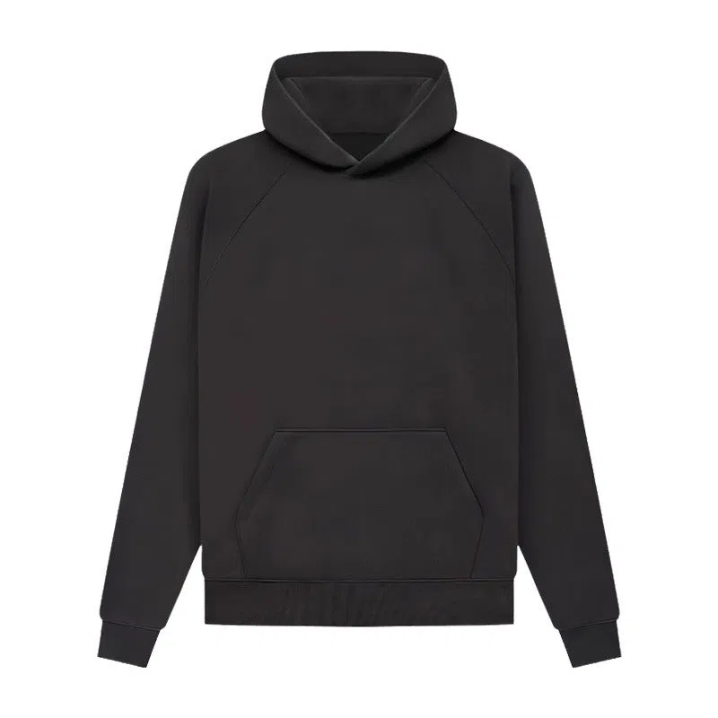 Blank heavyweight cotton raglan hoodie in Charcoal Gray with 3D patch pocket, loose fit pullover style