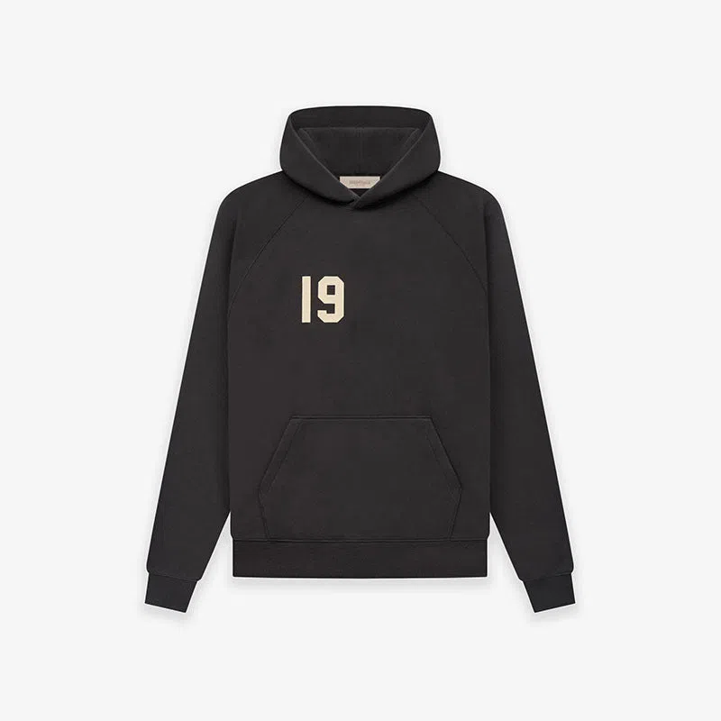 Blank heavyweight cotton raglan hoodie in Charcoal Gray with 3D patch pocket, loose fit pullover style