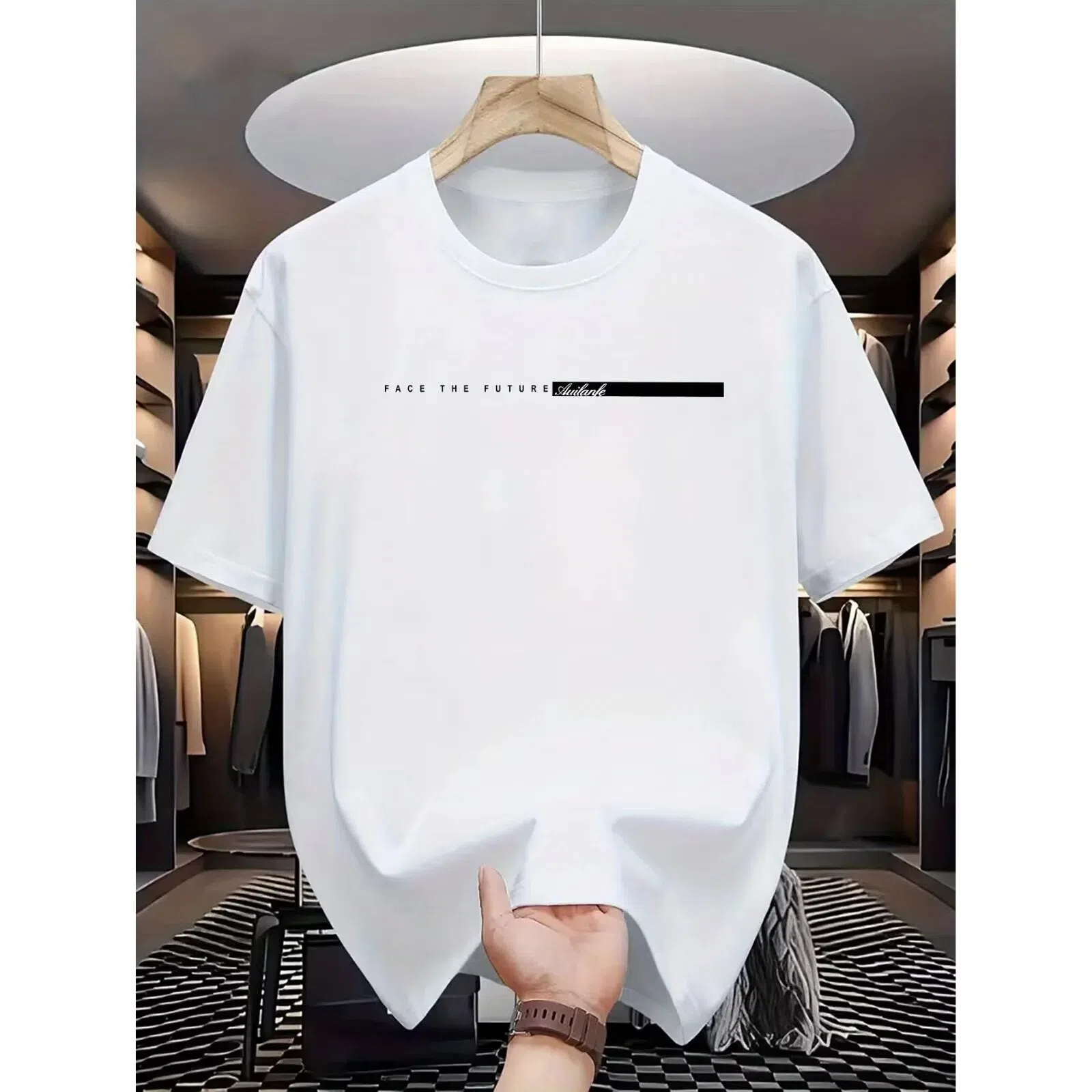 Men's cotton blend half sleeve bottoming shirt in solid black colour, loose fit, front view
