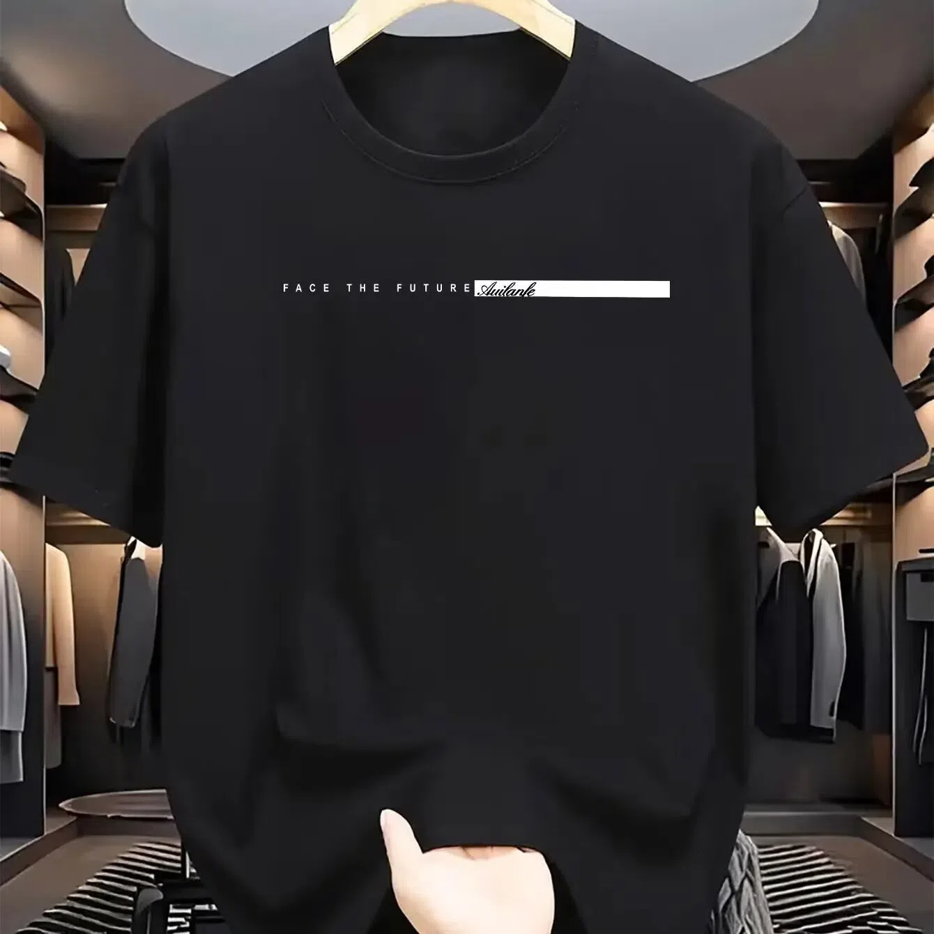 Men's cotton blend half sleeve bottoming shirt in solid black colour, loose fit, front view