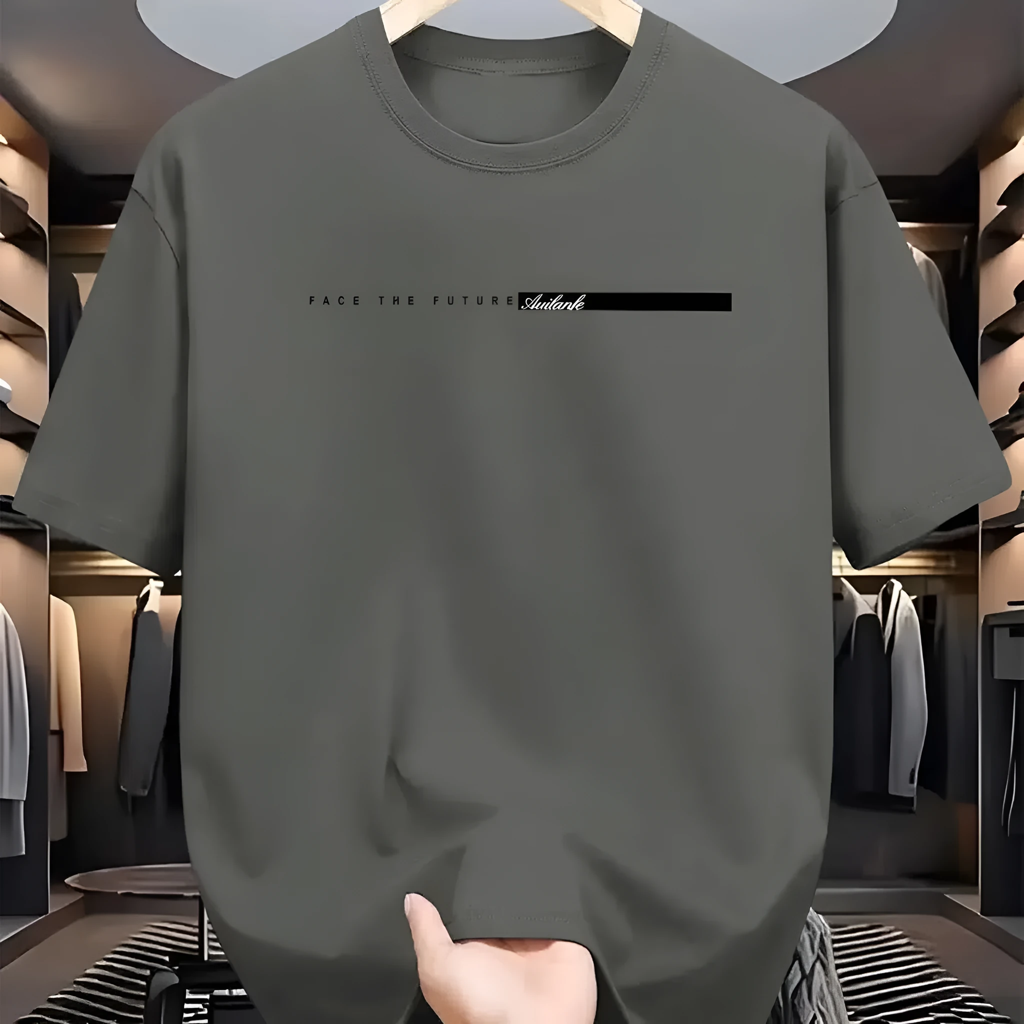 Men's cotton blend half sleeve bottoming shirt in solid black colour, loose fit, front view