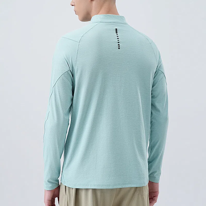 Men's long sleeve sports fitness T-shirt in polyester blend, available in multiple colours and sizes M to 3XL