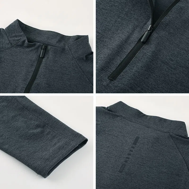 Men's long sleeve sports fitness T-shirt in polyester blend, available in multiple colours and sizes M to 3XL
