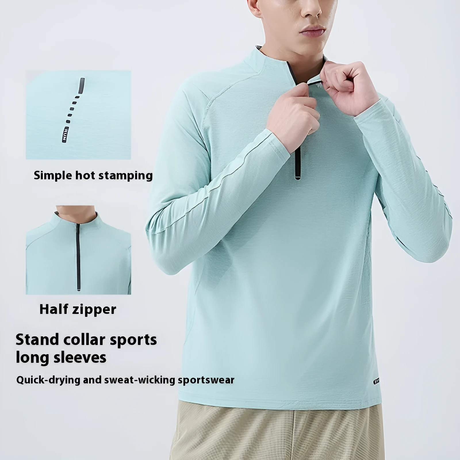 Men's long sleeve sports fitness T-shirt in polyester blend, available in multiple colours and sizes M to 3XL