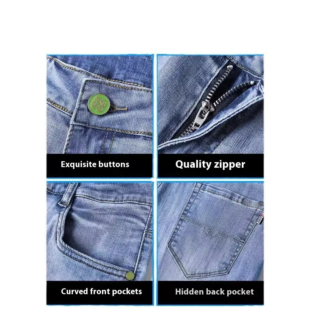 Thin stretch business casual tapered trousers in cotton denim fabric
