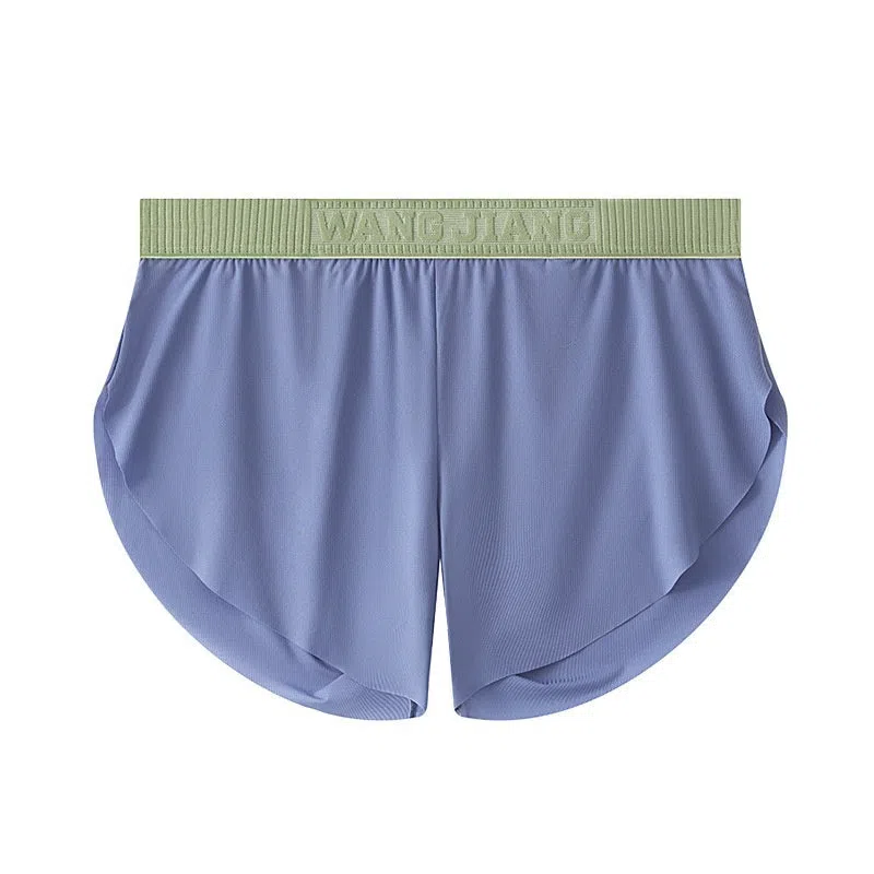 Men's seamless polyester low-waist shorts in light green, loose fit, summer homewear