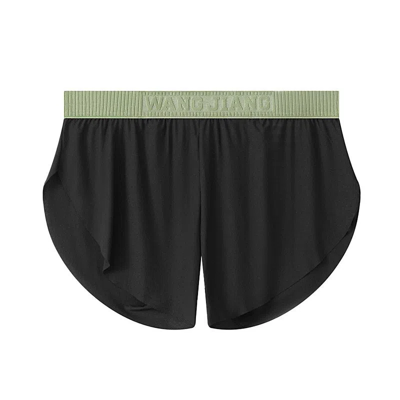 Men's seamless polyester low-waist shorts in light green, loose fit, summer homewear
