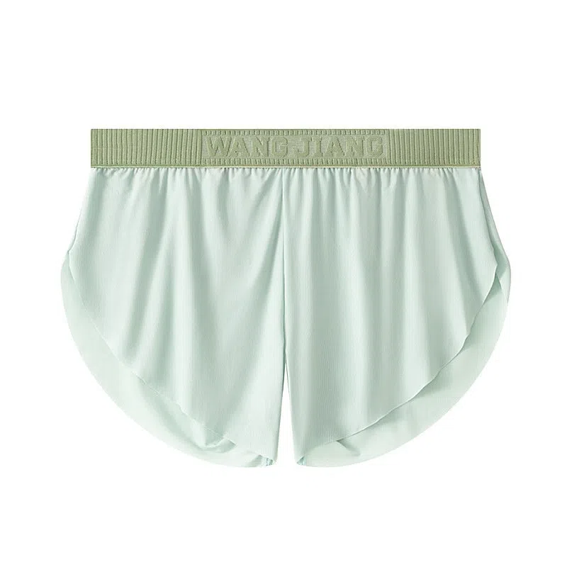 Men's seamless polyester low-waist shorts in light green, loose fit, summer homewear