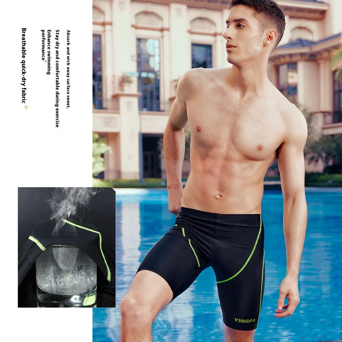 Men's black polypropylene training swim briefs for professional pool swimming, size M to 3XL