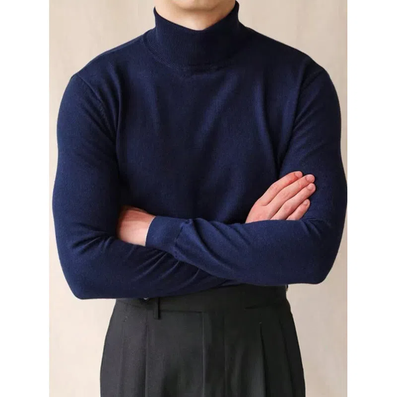 Men's cotton turtleneck sweater pullover in black, light business style long sleeves knitwear autumn winter