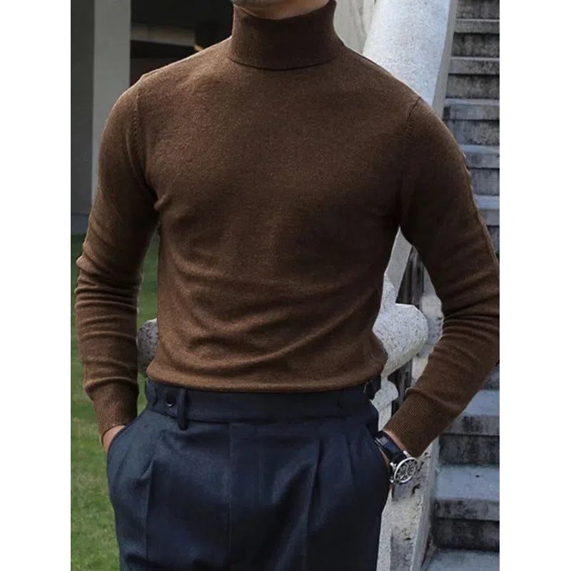 Men's cotton turtleneck sweater pullover in black, light business style long sleeves knitwear autumn winter