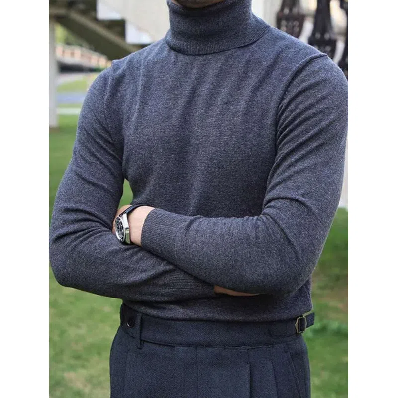 Men's cotton turtleneck sweater pullover in black, light business style long sleeves knitwear autumn winter