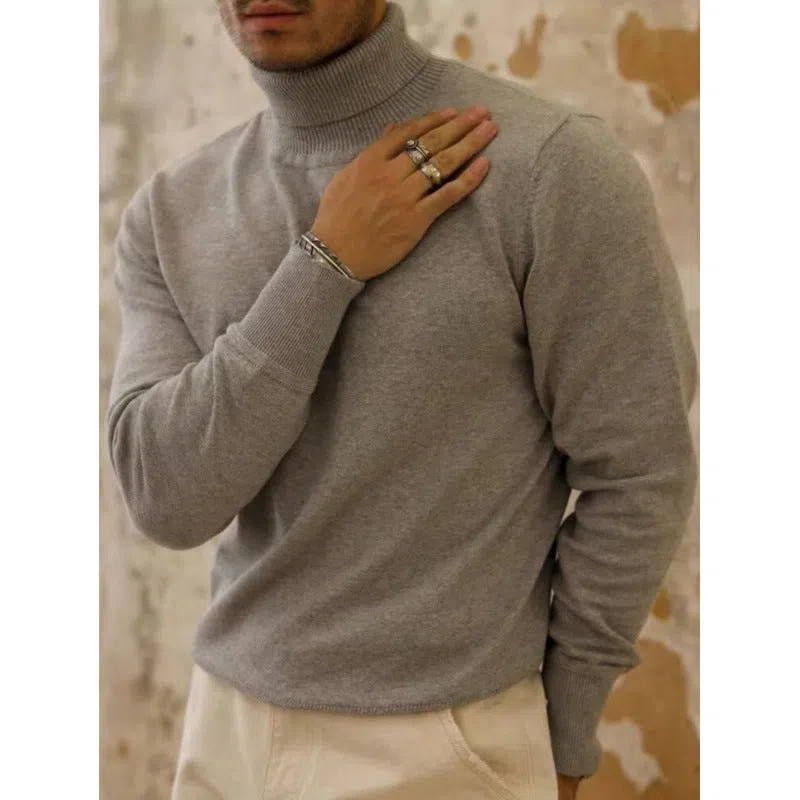 Men's cotton turtleneck sweater pullover in black, light business style long sleeves knitwear autumn winter