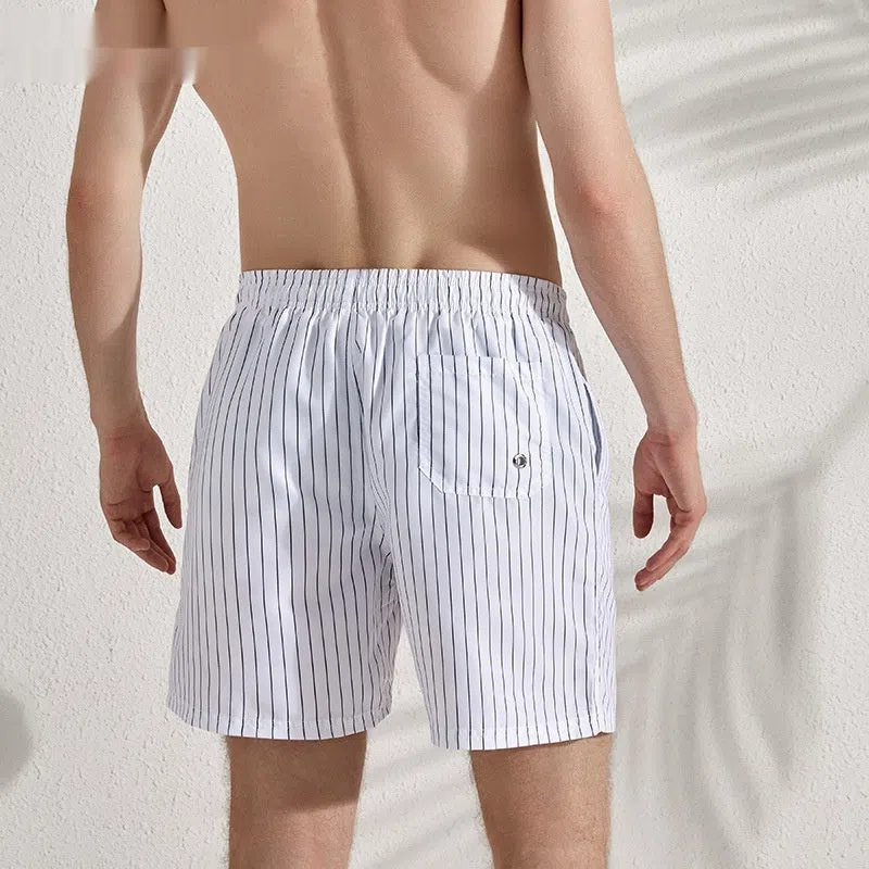 Men's quick-drying beach pants with white stripes, loose plus size, built-in lining, side view
