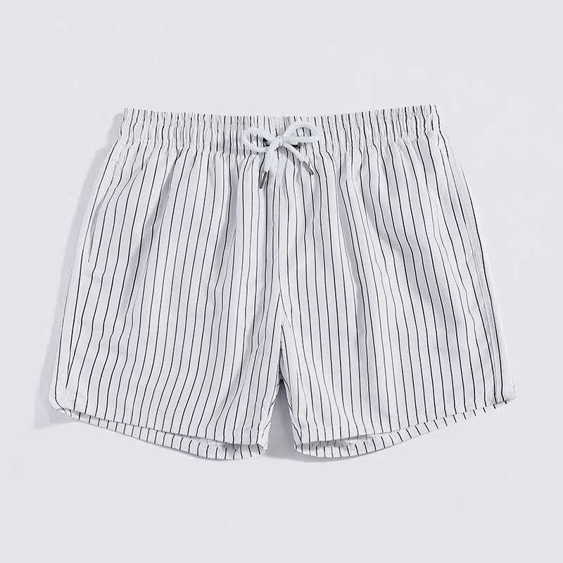 Men's quick-drying beach pants with white stripes, loose plus size, built-in lining, side view
