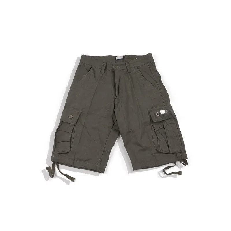 Retro Japanese casual trousers in army green with double-layer waistband and zip placket