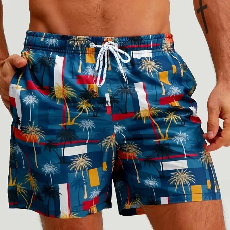 Men's polyester 3D printed beach shorts in fifth length, available in multiple colours and sizes S to 6XL