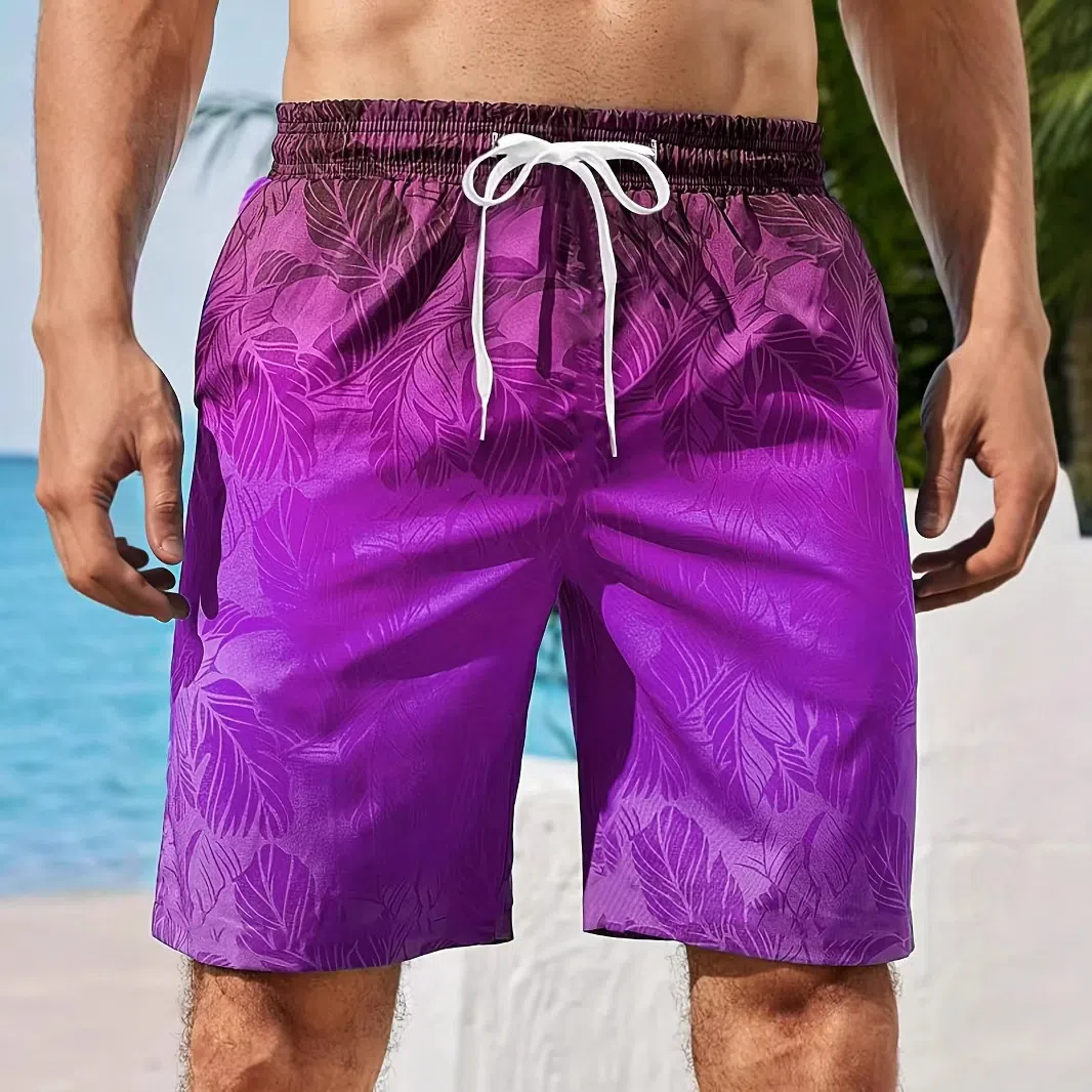 Men's polyester 3D printed beach shorts in fifth length, available in multiple colours and sizes S to 6XL