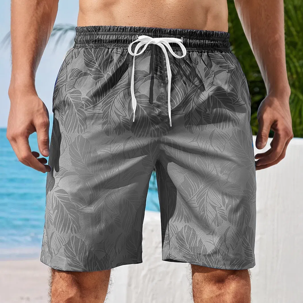 Men's polyester 3D printed beach shorts in fifth length, available in multiple colours and sizes S to 6XL