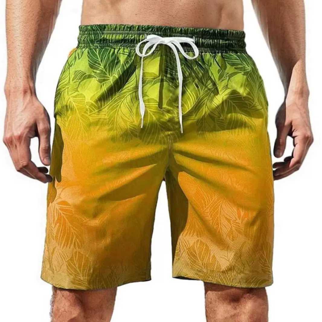 Men's polyester 3D printed beach shorts in fifth length, available in multiple colours and sizes S to 6XL