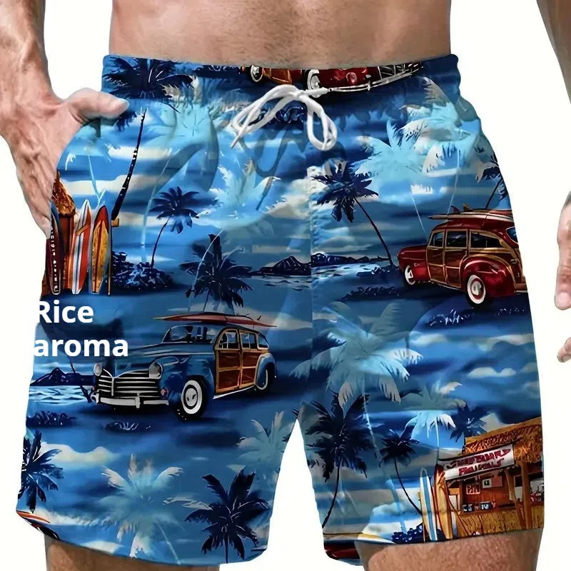 Men's polyester 3D printed beach shorts in fifth length, available in multiple colours and sizes S to 6XL