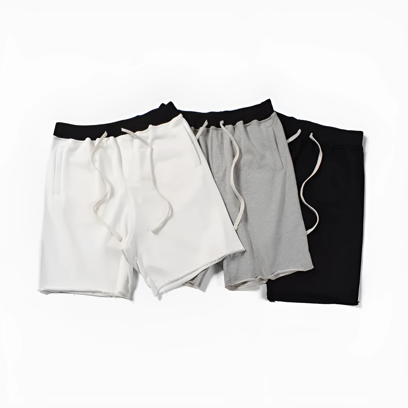 Solid colour cotton loose edge shorts with invisible zipper for women in black gray white