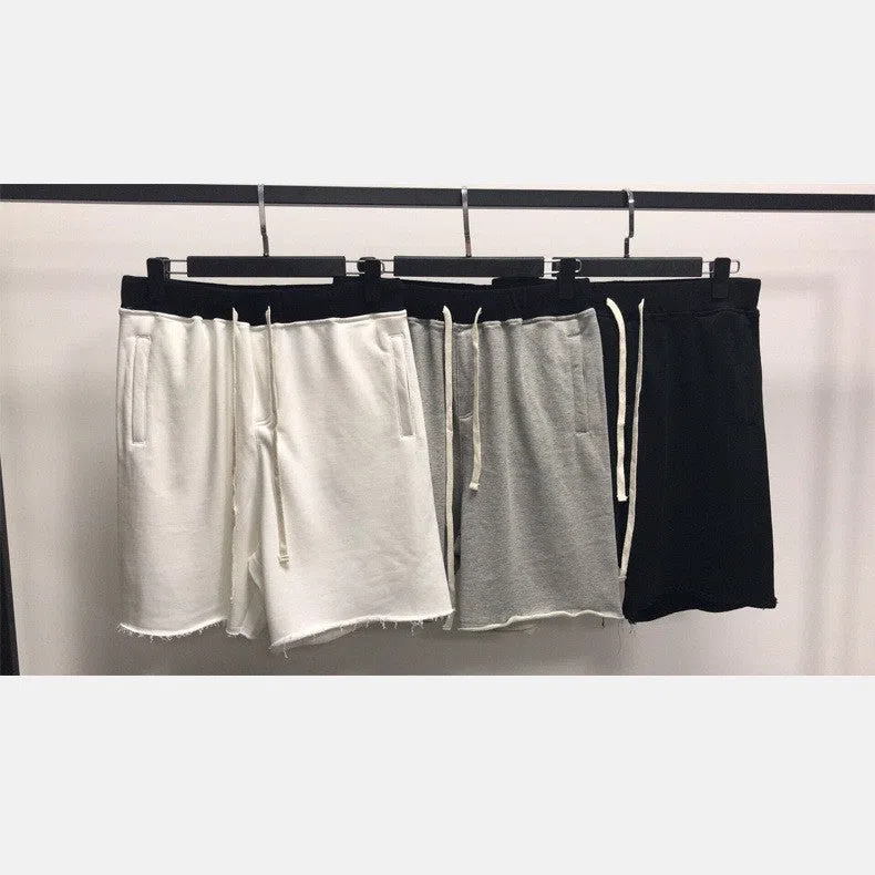 Solid colour cotton loose edge shorts with invisible zipper for women in black gray white