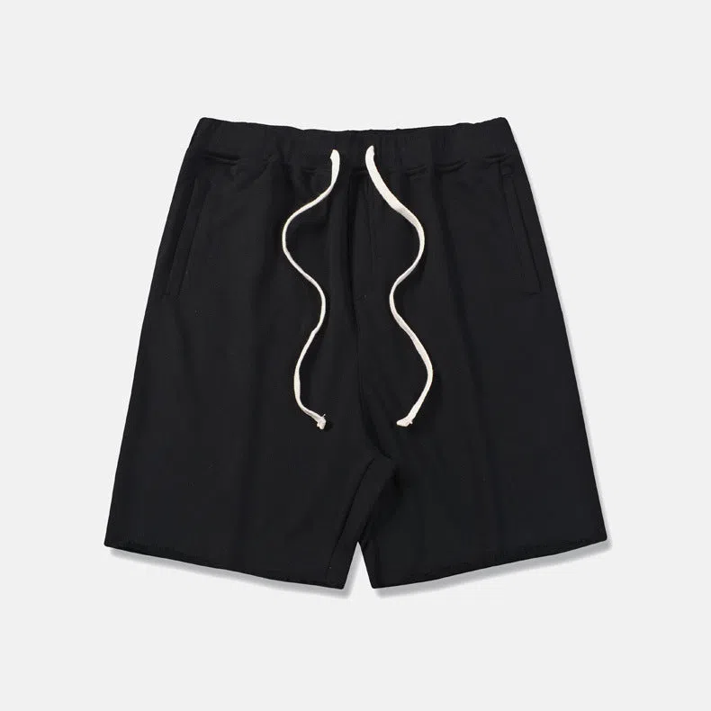 Solid colour cotton loose edge shorts with invisible zipper for women in black gray white