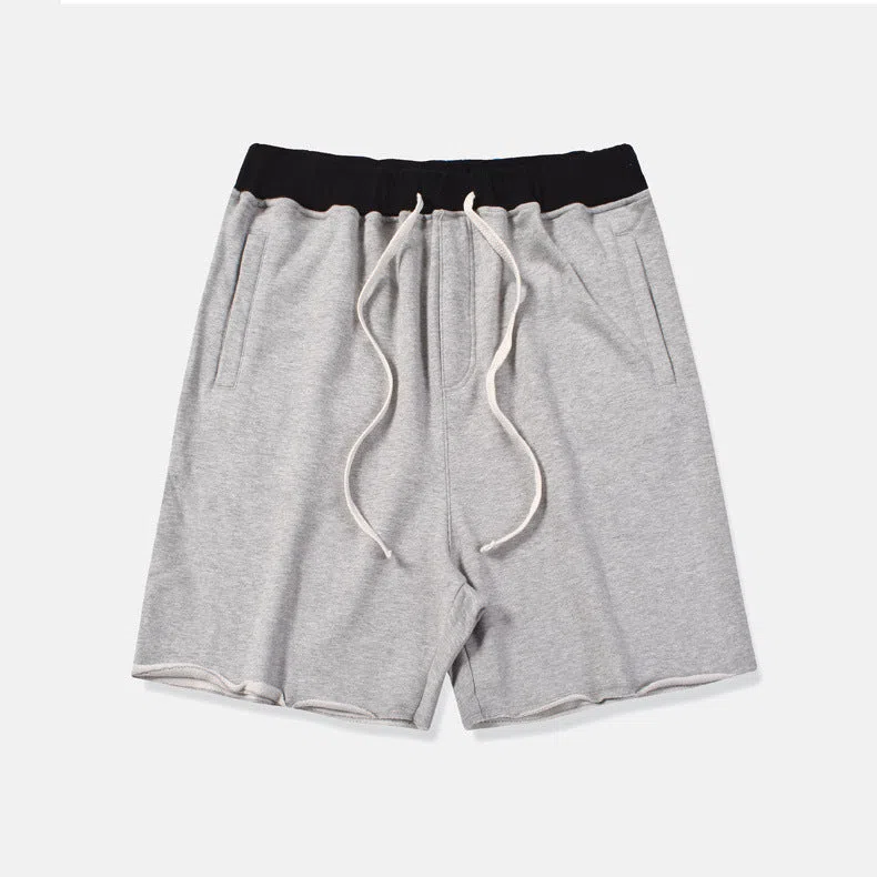 Solid colour cotton loose edge shorts with invisible zipper for women in black gray white