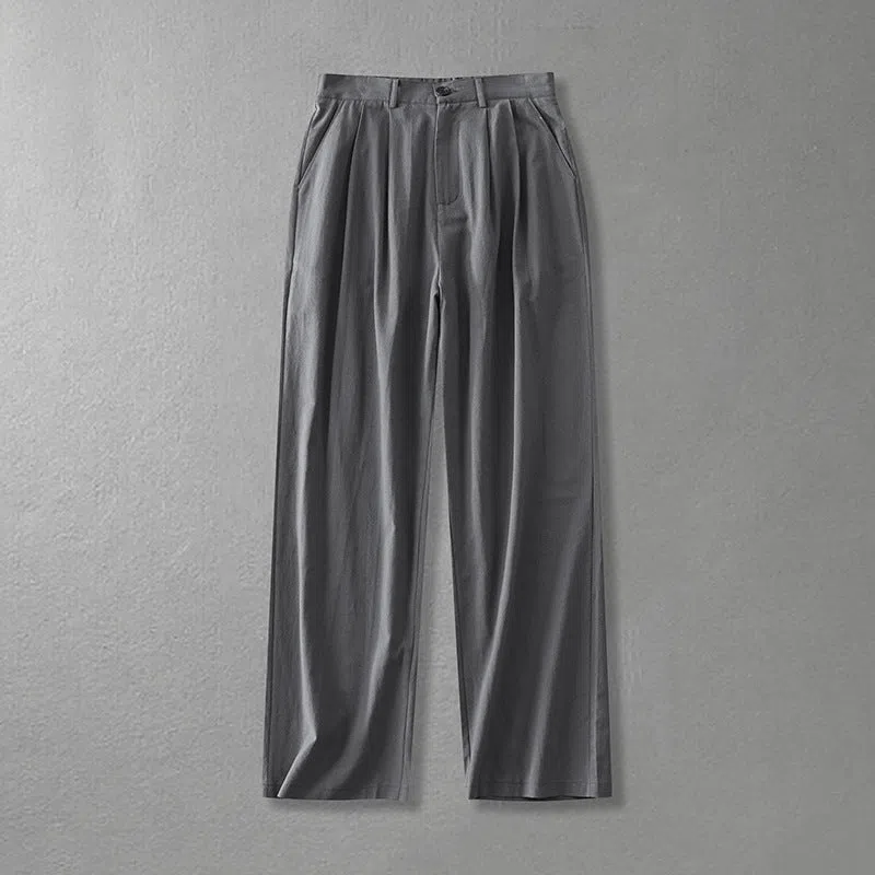 Men's cotton linen loose straight pants in solid colour, size L-9XL