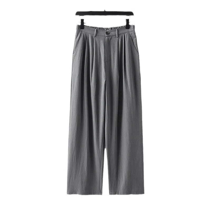 Men's cotton linen loose straight pants in solid colour, size L-9XL