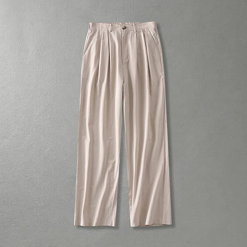 Men's cotton linen loose straight pants in solid colour, size L-9XL
