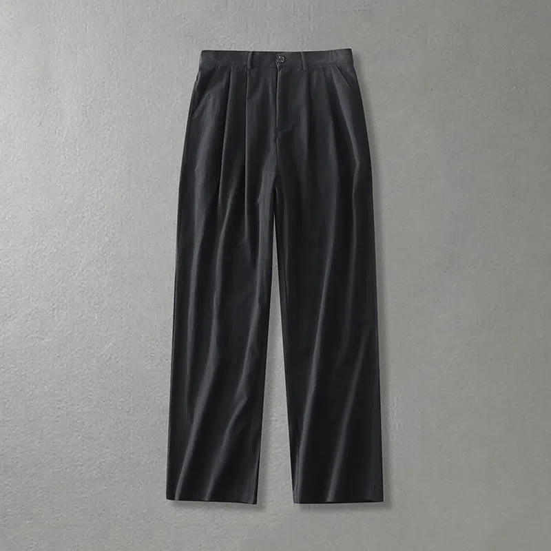 Men's cotton linen loose straight pants in solid colour, size L-9XL