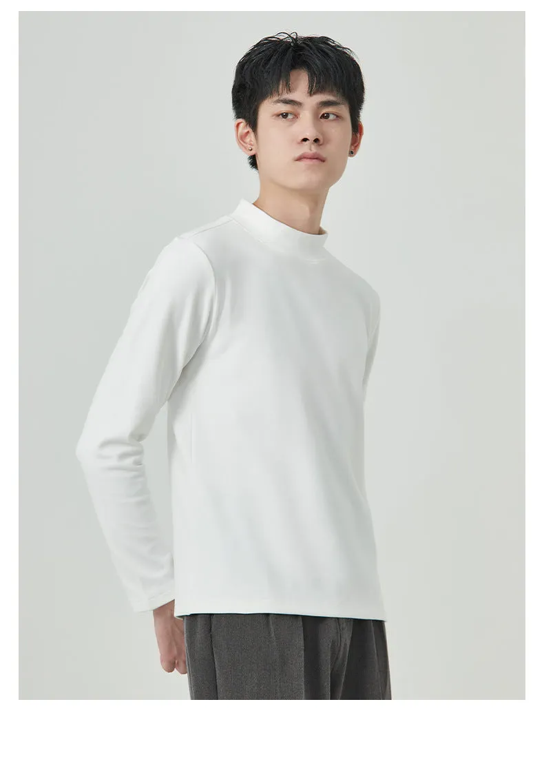Men's solid colour half-high collar long sleeve t-shirt in Dralon fabric on a hanger.