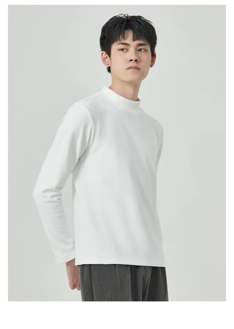 Men's solid colour half-high collar long sleeve t-shirt in Dralon fabric on a hanger.