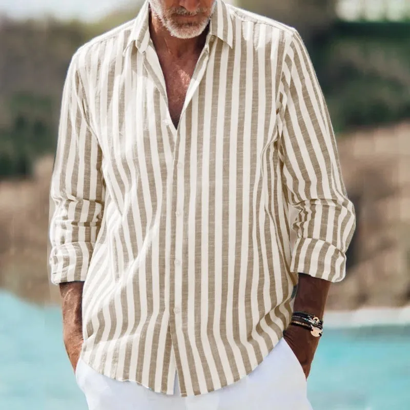 Man's loose-fitting 3D printed floral plaid shirt with a lapel collar, shown in a casual cardigan style.