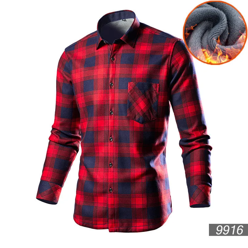 Men's loose-fit fleece-lined cotton blend cardigan shirt in a solid colour.