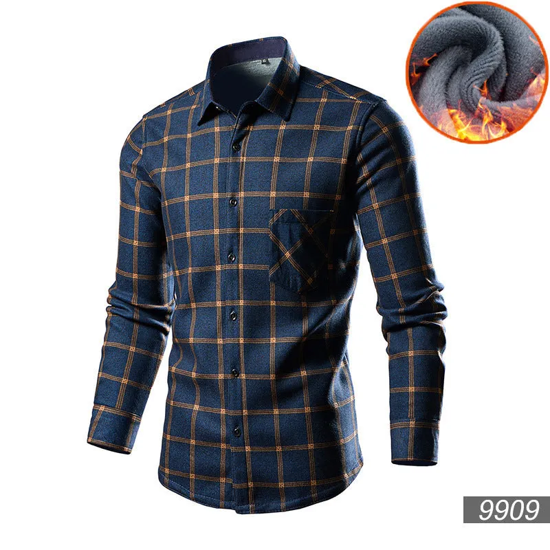Men's loose-fit fleece-lined cotton blend cardigan shirt in a solid colour.