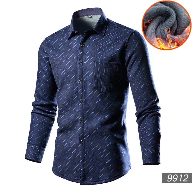 Men's loose-fit fleece-lined cotton blend cardigan shirt in a solid colour.