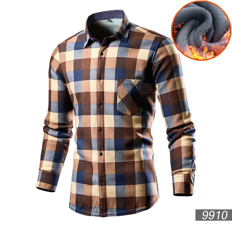 Men's loose-fit fleece-lined cotton blend cardigan shirt in a solid colour.