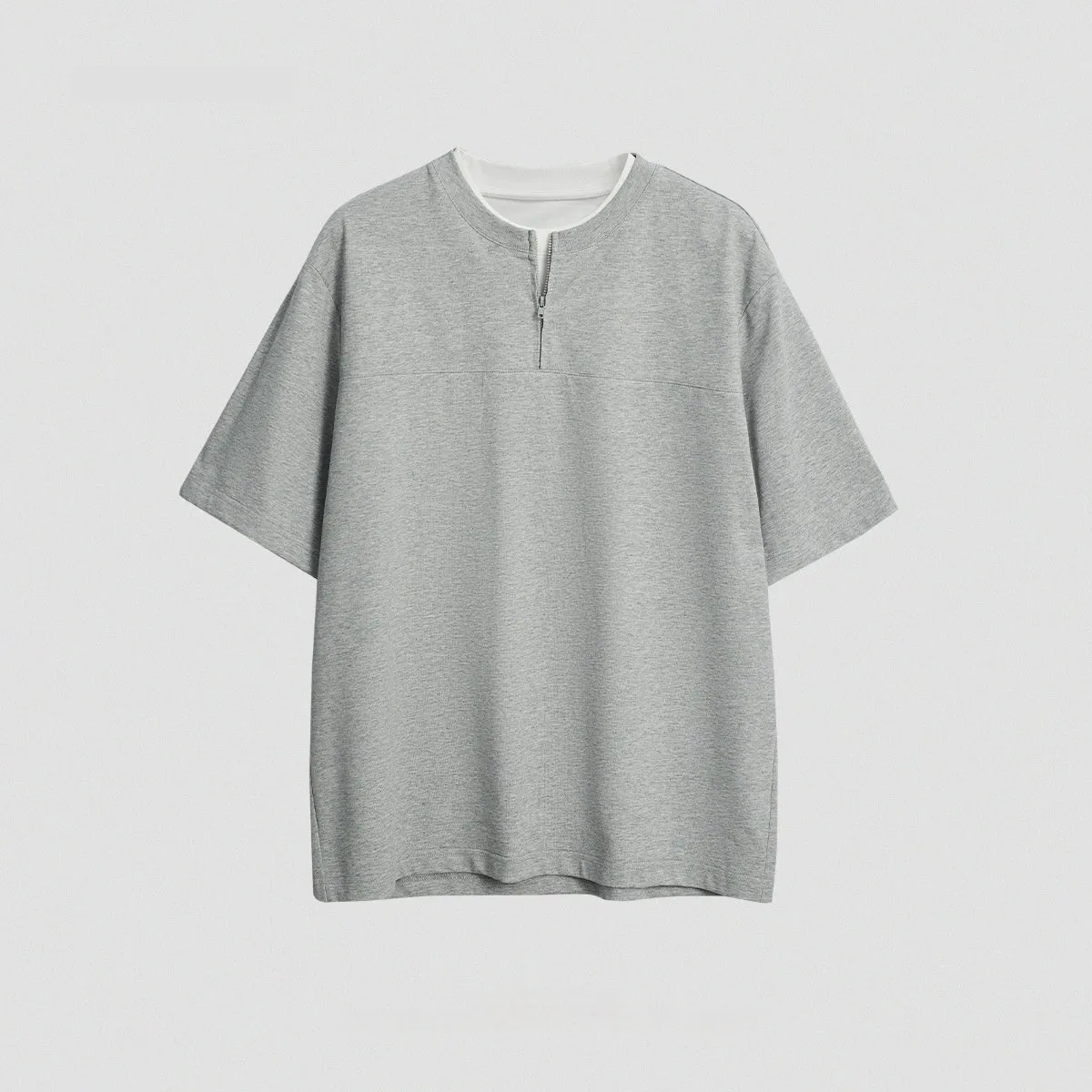 Women's loose patchwork top in solid colour with zip false two-piece design
