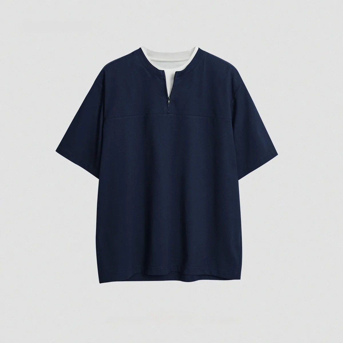 Women's loose patchwork top in solid colour with zip false two-piece design