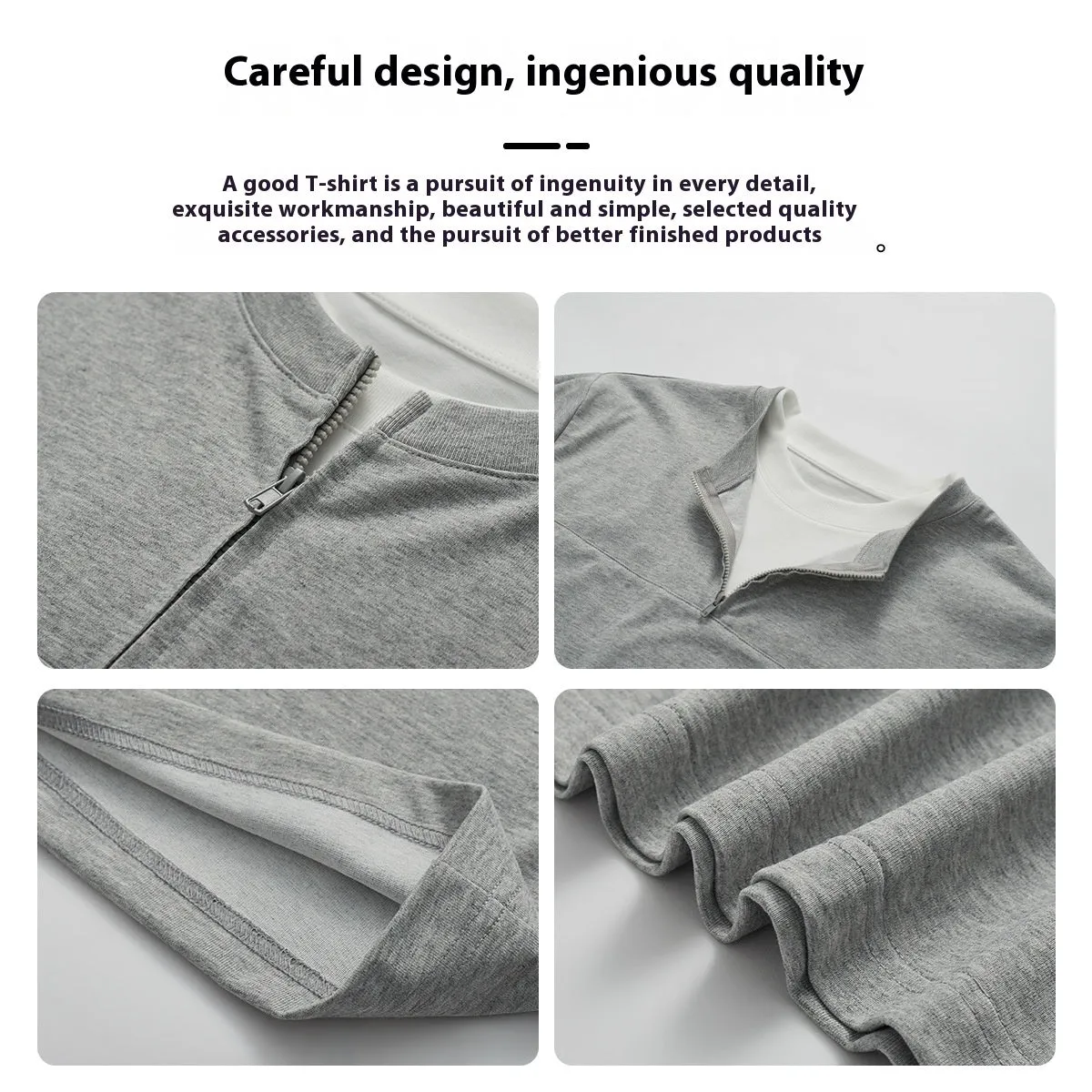 Women's loose patchwork top in solid colour with zip false two-piece design