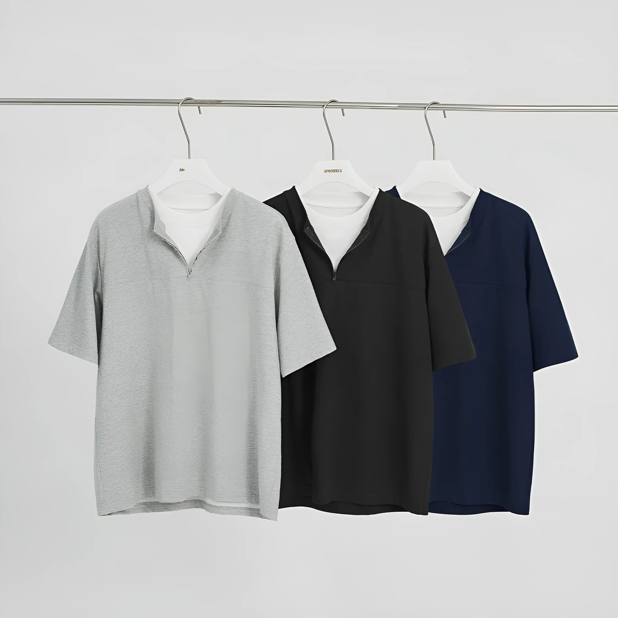 Women's loose patchwork top in solid colour with zip false two-piece design