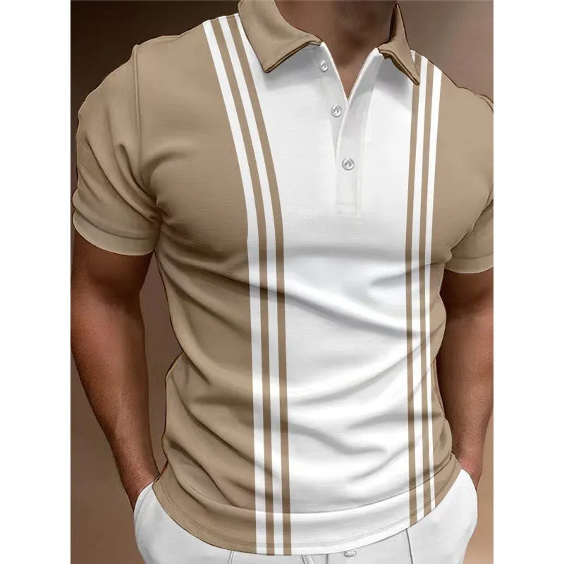 Men's loose fit casual t-shirt with three-button lapel on chest in blue colour