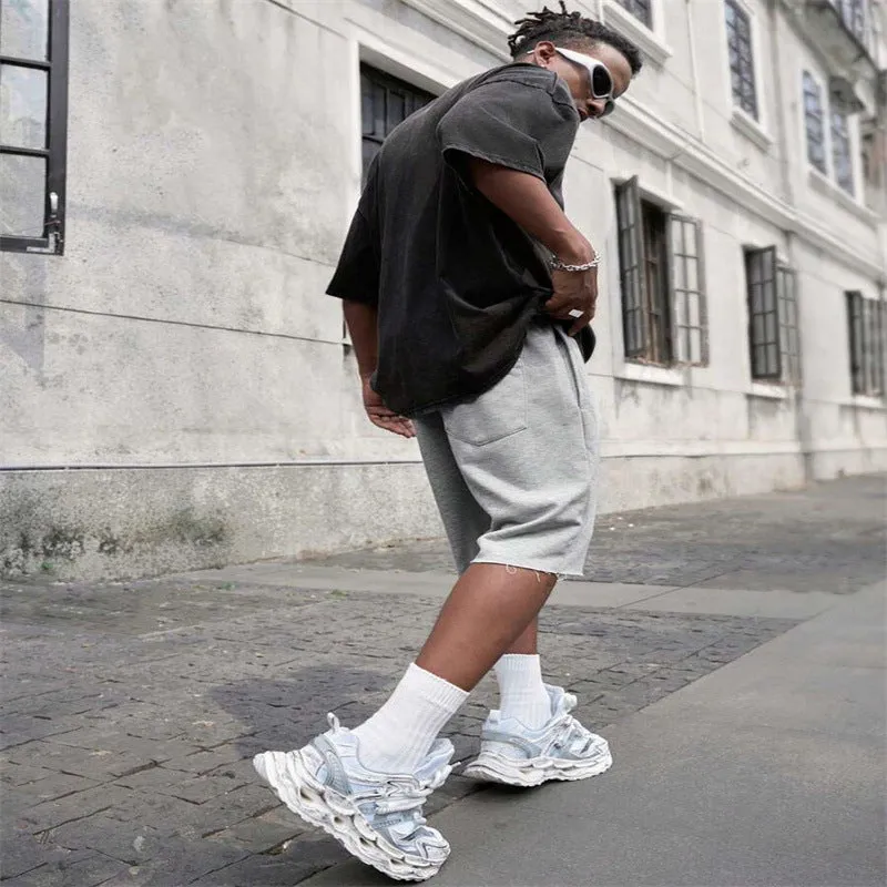 Men's straight leg hip-hop trousers in medium length, available in black, light grey, and green colours